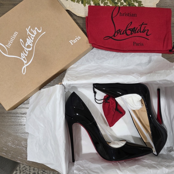 Christian Louboutin Glossy Red and Black Heels - Picture 3 of 13